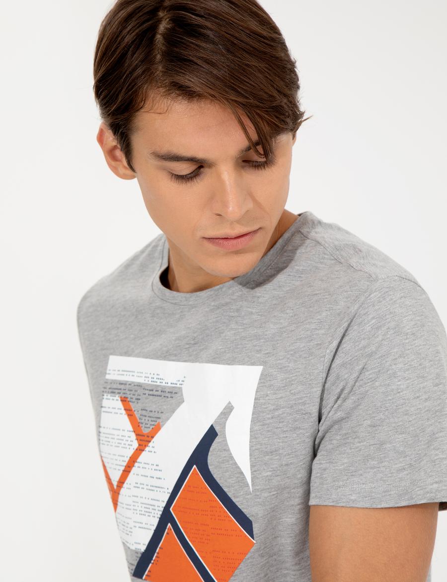 Gri Melanj Slim Fit Bisiklet Yaka Tişört