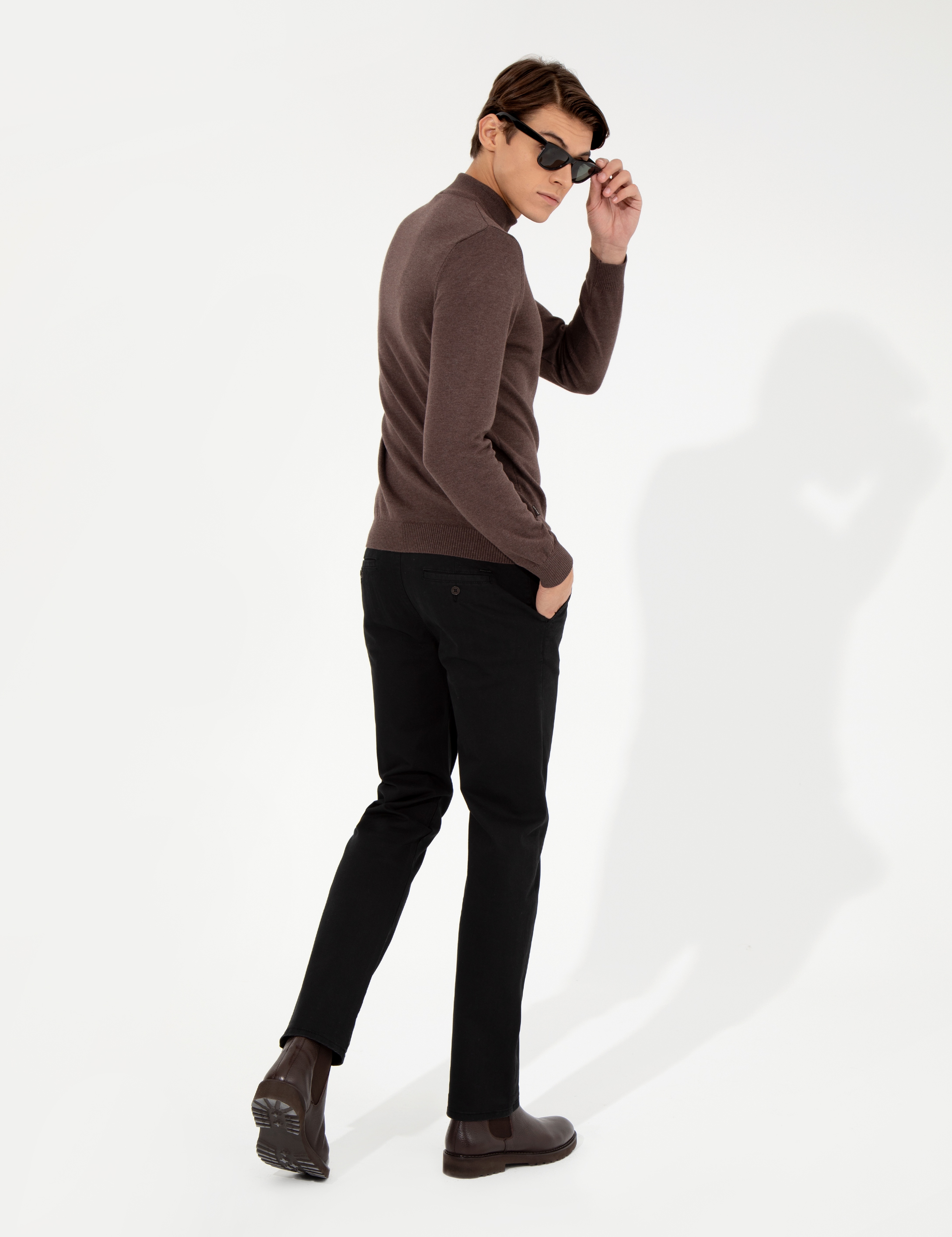 Siyah Regular Fit Kanvas Pantolon - Image 4