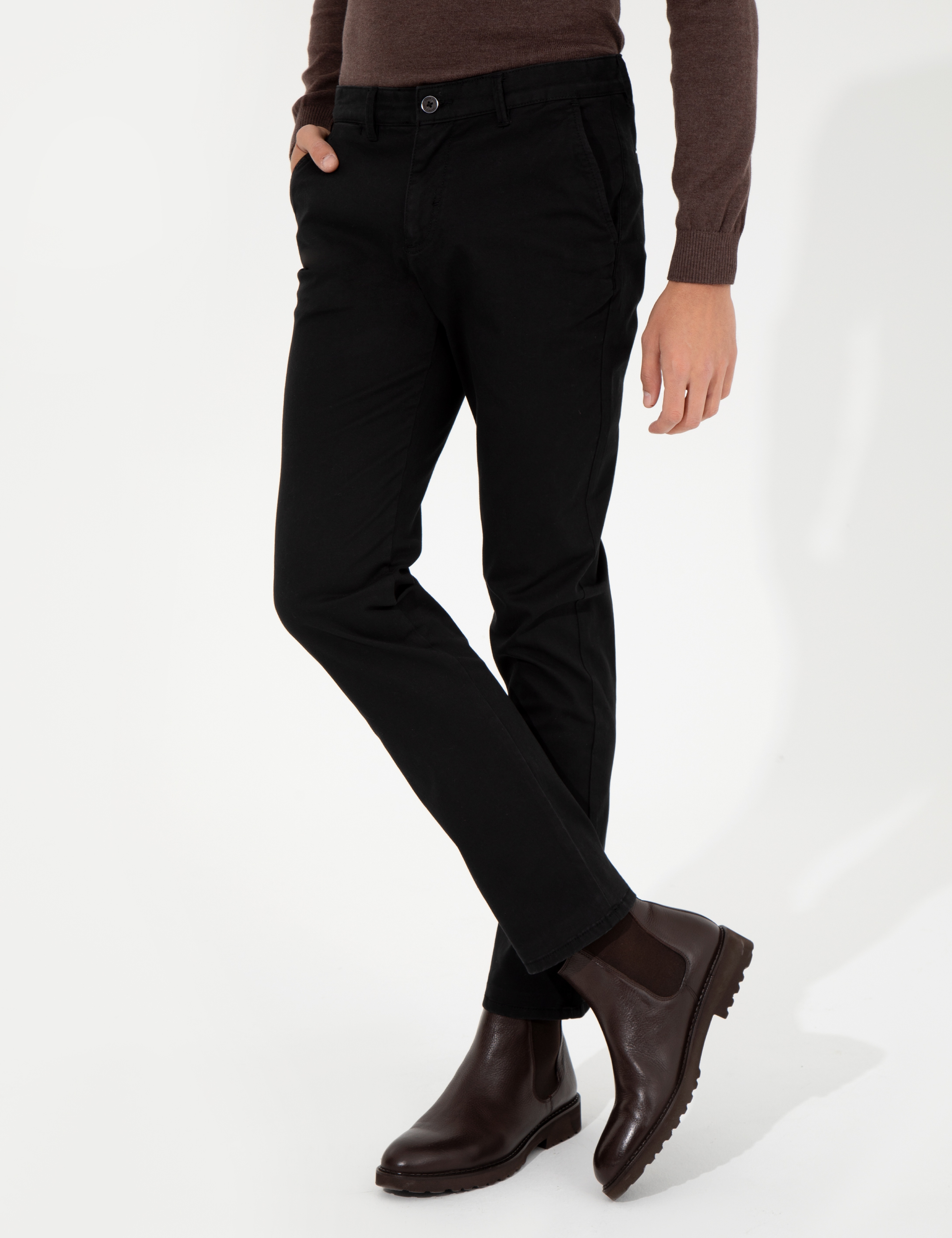 Siyah Regular Fit Kanvas Pantolon - Image 2