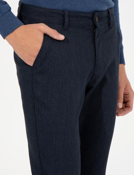 Lacivert Slim Fit Keten Karışımlı Chino Pantolon - 50259718119