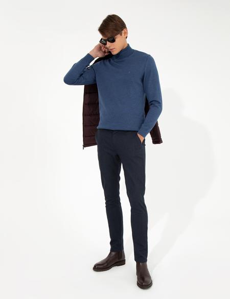 Lacivert Slim Fit Keten Karışımlı Chino Pantolon - 50259718119