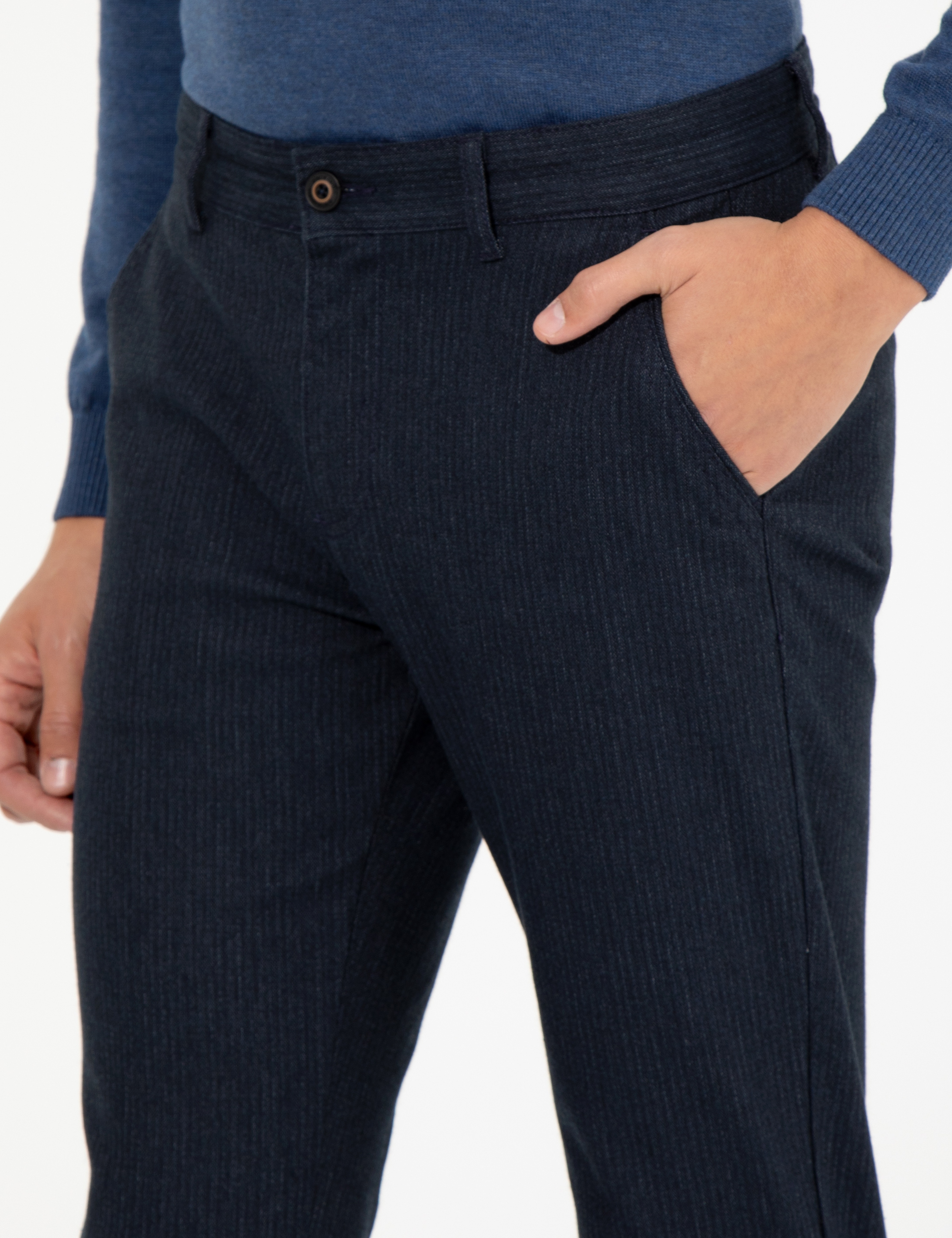 Lacivert Slim Fit Keten Karışımlı Chino Pantolon - Image 6