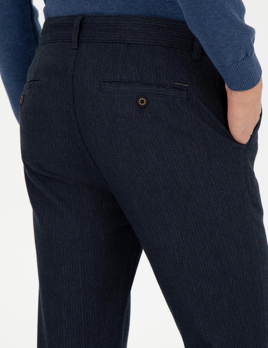 Lacivert Slim Fit Keten Karışımlı Chino Pantolon