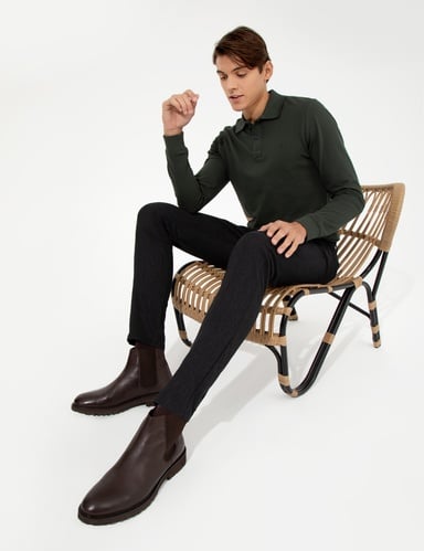 Siyah Slim Fit Keten Karışımlı Chino Pantolon