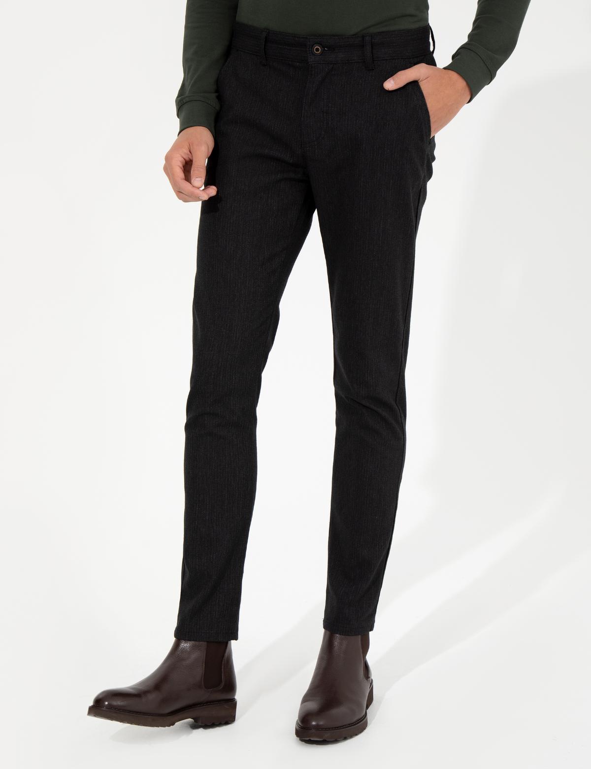 Siyah Slim Fit Keten Karışımlı Chino Pantolon - 50259718169