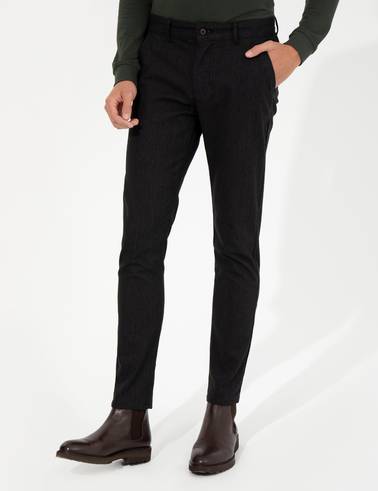 Siyah Slim Fit Keten Karışımlı Chino Pantolon