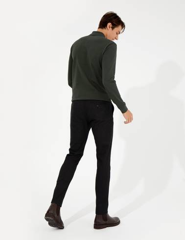 Siyah Slim Fit Keten Karışımlı Chino Pantolon