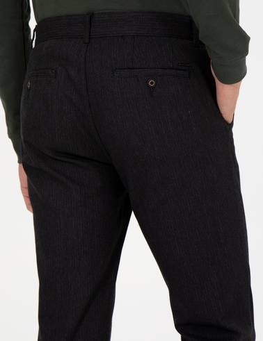 Siyah Slim Fit Keten Karışımlı Chino Pantolon
