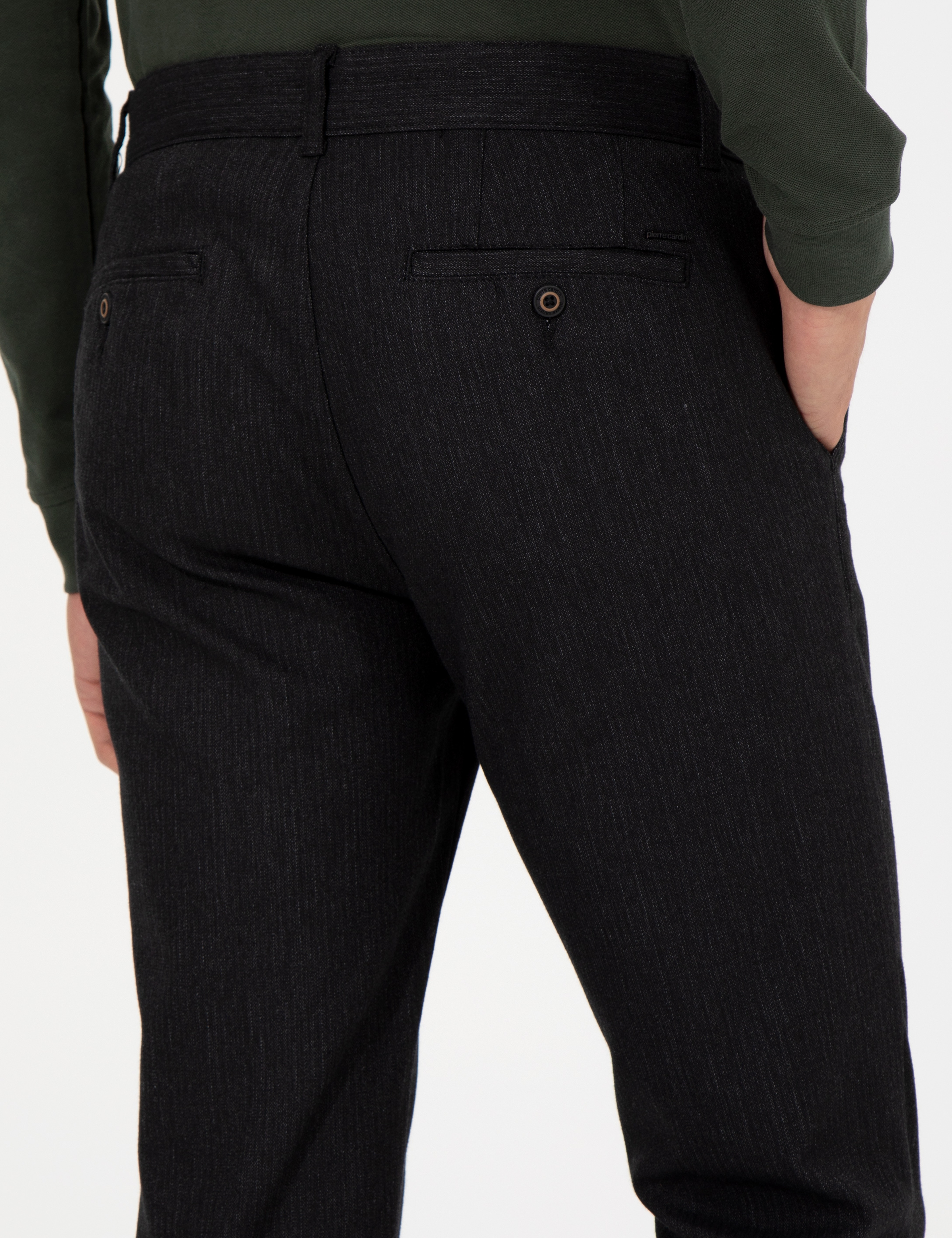 Siyah Slim Fit Keten Karışımlı Chino Pantolon