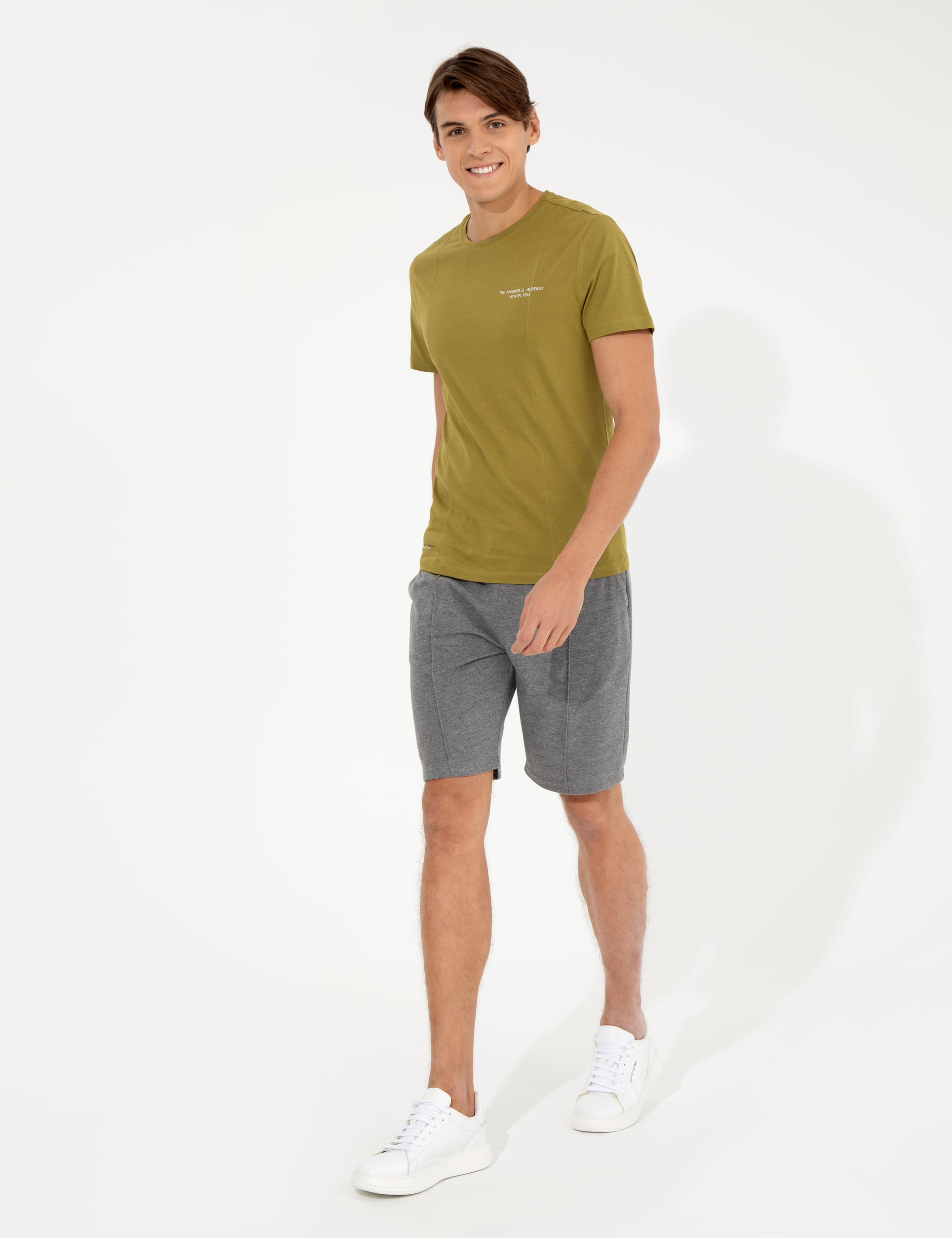 Yeşil Slim Fit Bisiklet Yaka Tişört