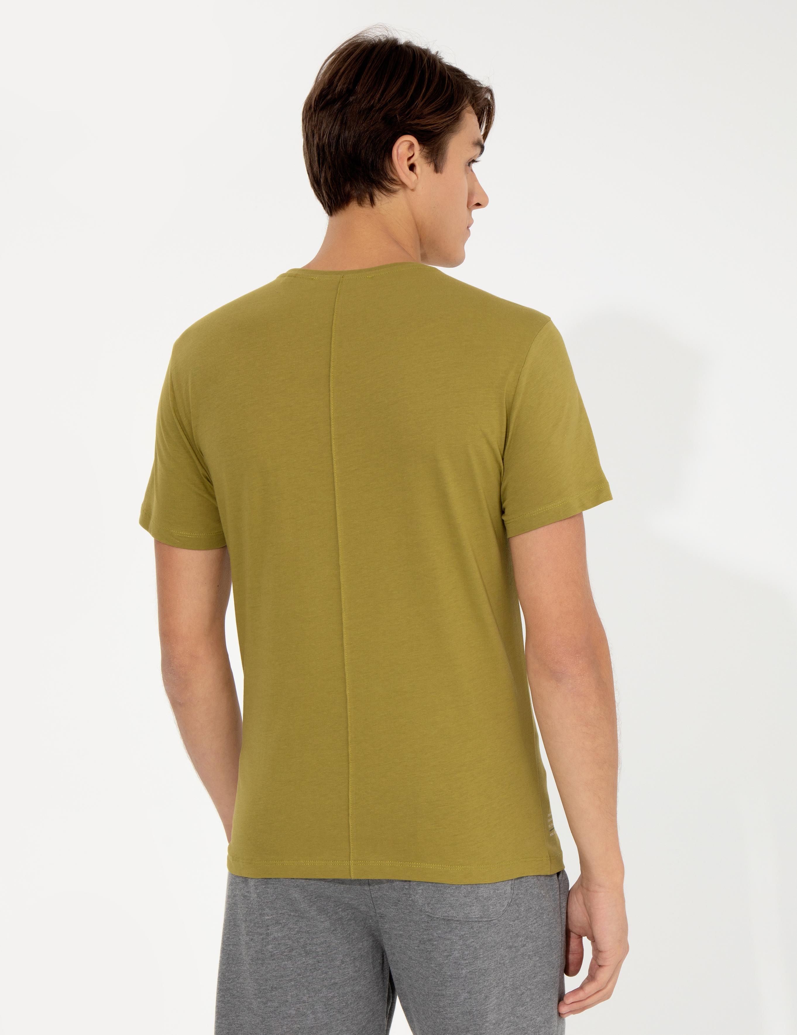 Yeşil Slim Fit Bisiklet Yaka Tişört