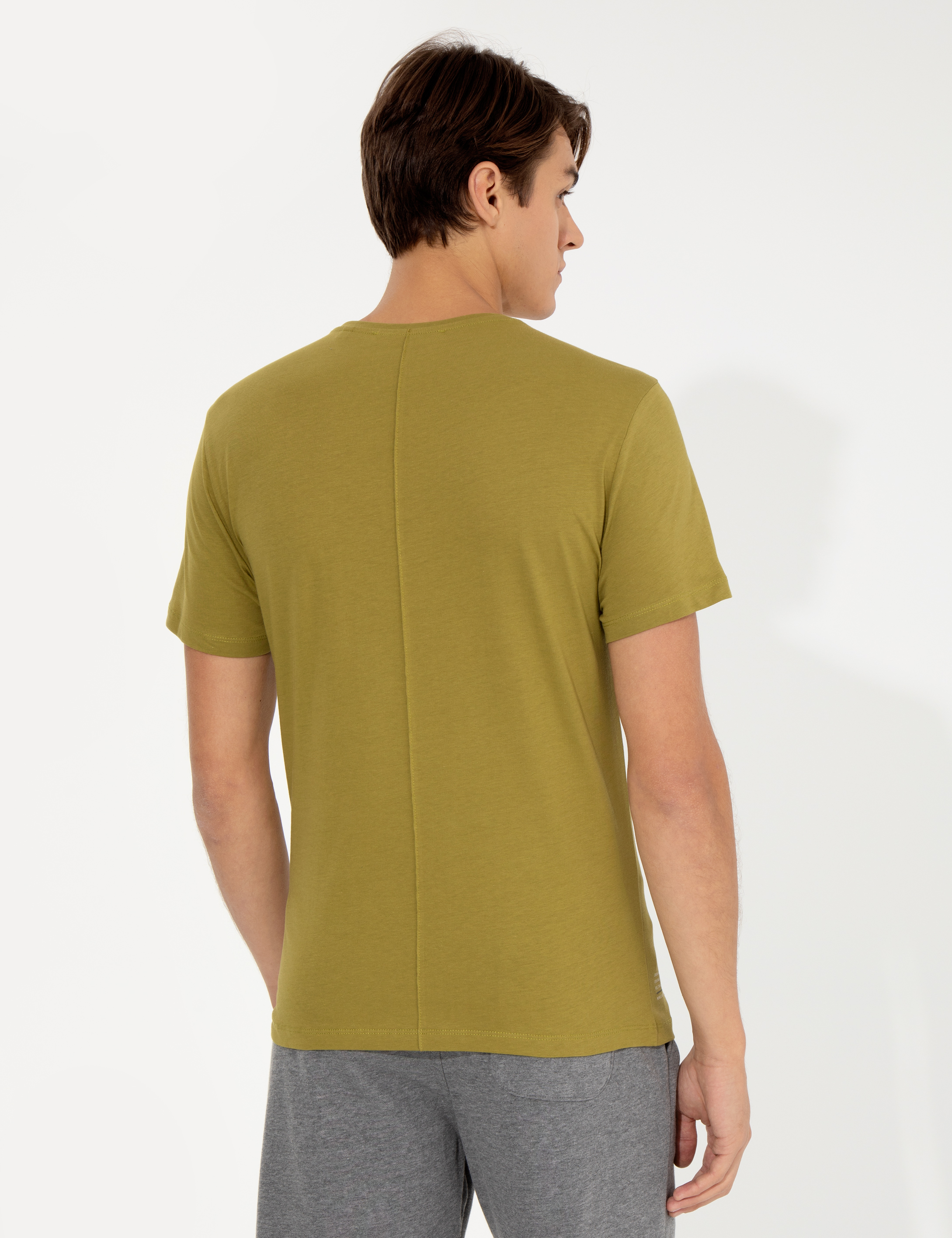 Yeşil Slim Fit Bisiklet Yaka Tişört