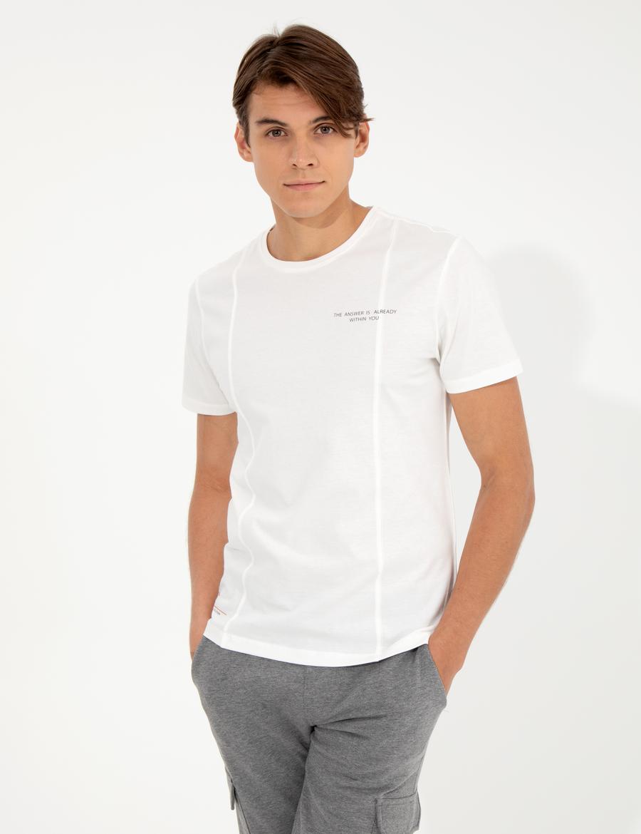 Ekru Slim Fit Bisiklet Yaka Tişört