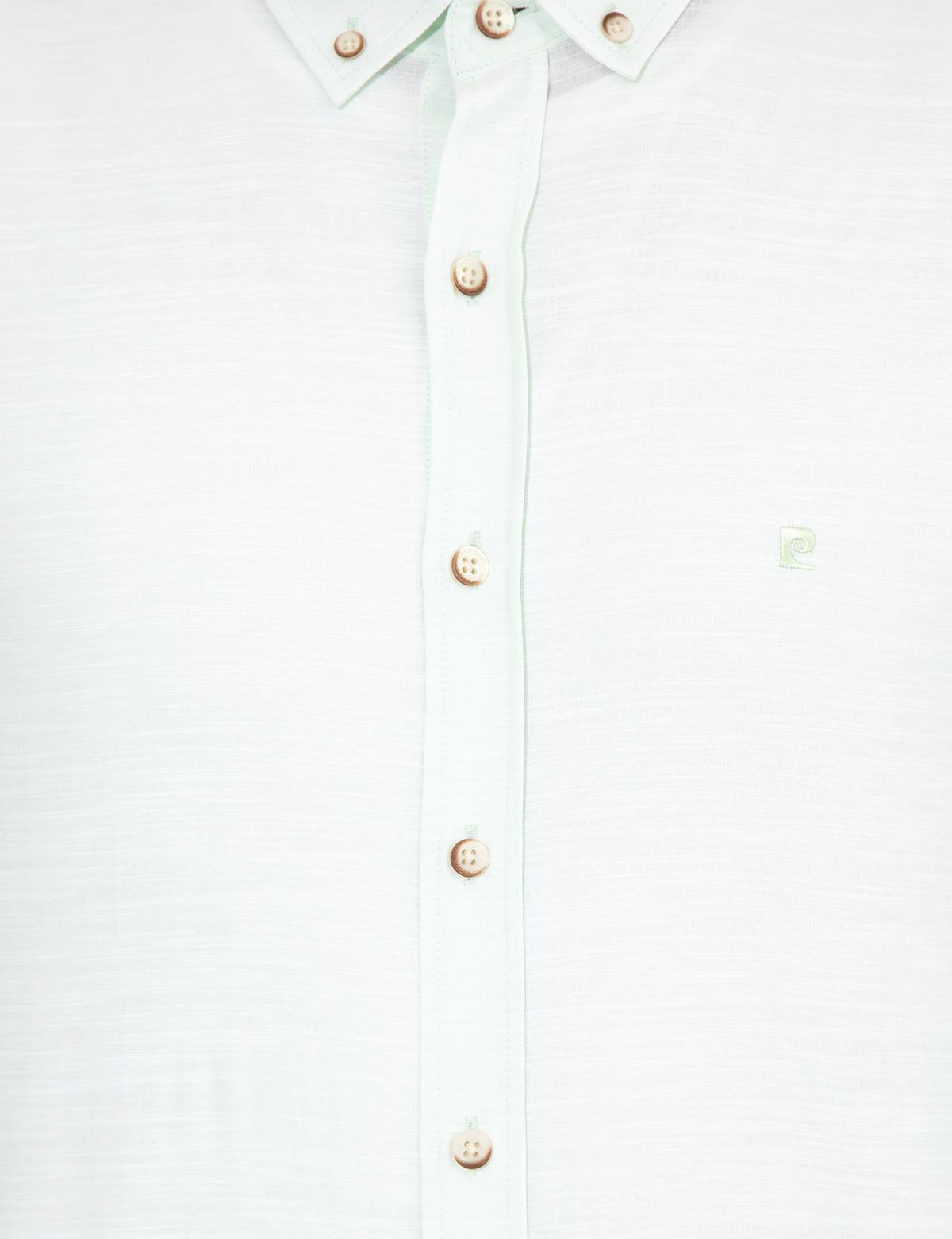 Yeşil Slim Fit Keten Görünümlü Gömlek - 50252491045