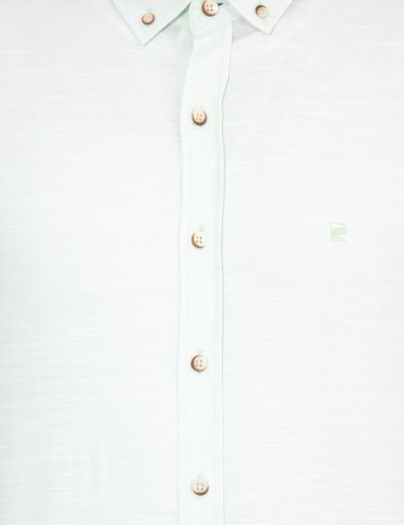 Yeşil Slim Fit Keten Görünümlü Gömlek - 50252491045