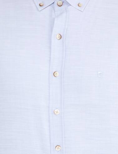 Açık Mavi Slim Fit Keten Görünümlü Gömlek