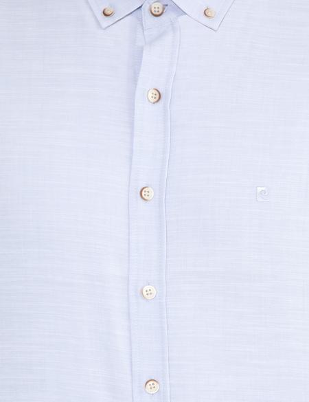 Açık Mavi Slim Fit Keten Görünümlü Gömlek - 50252491001