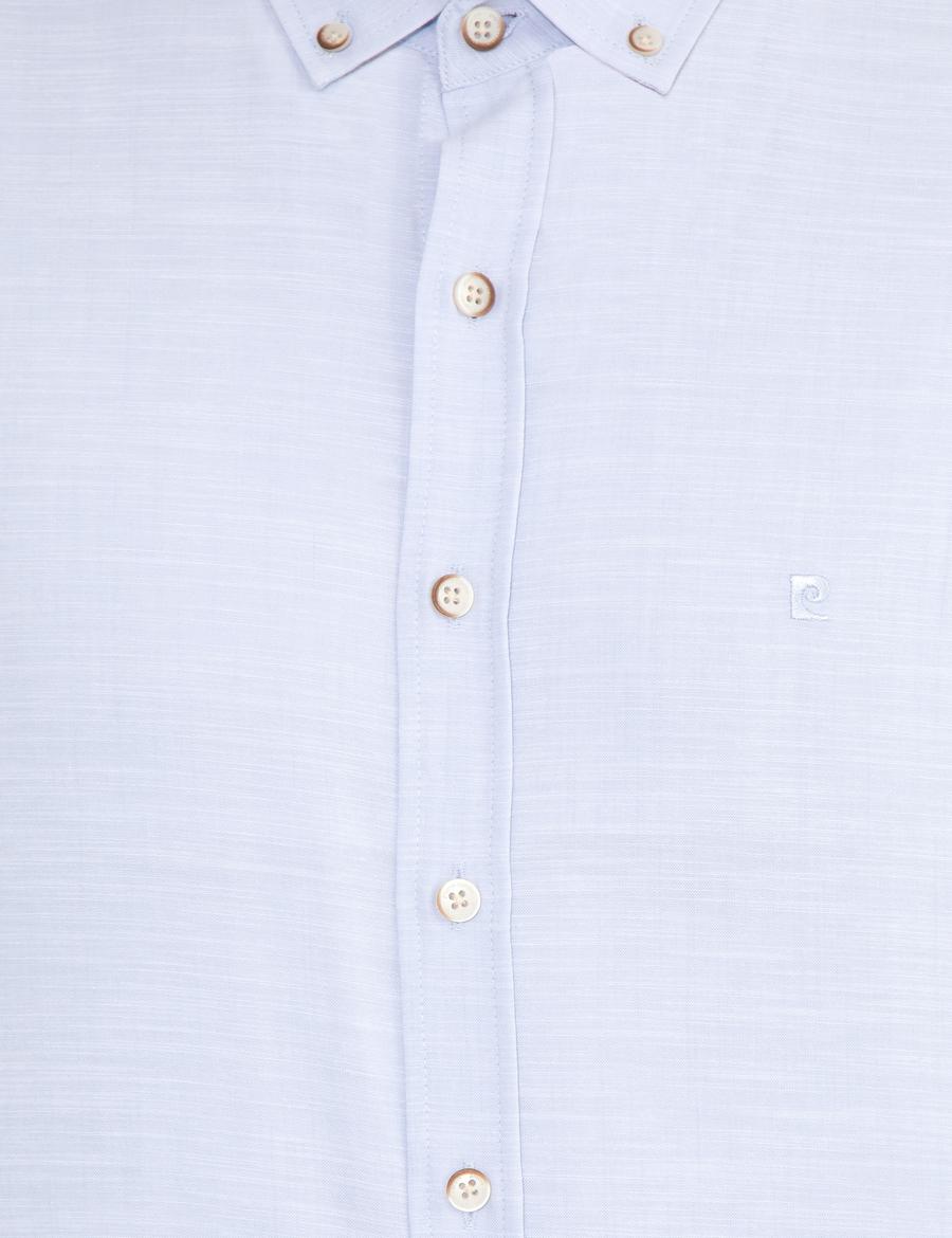 Açık Mavi Slim Fit Keten Görünümlü Gömlek