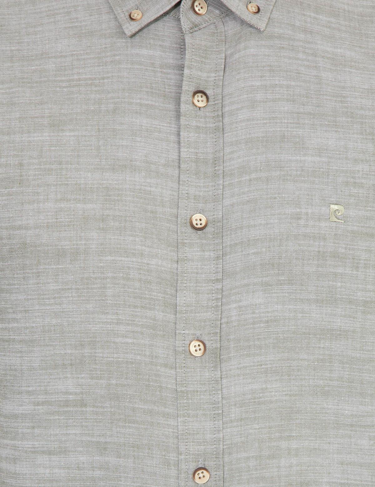 Haki Slim Fit Keten Görünümlü Gömlek - 50252491075