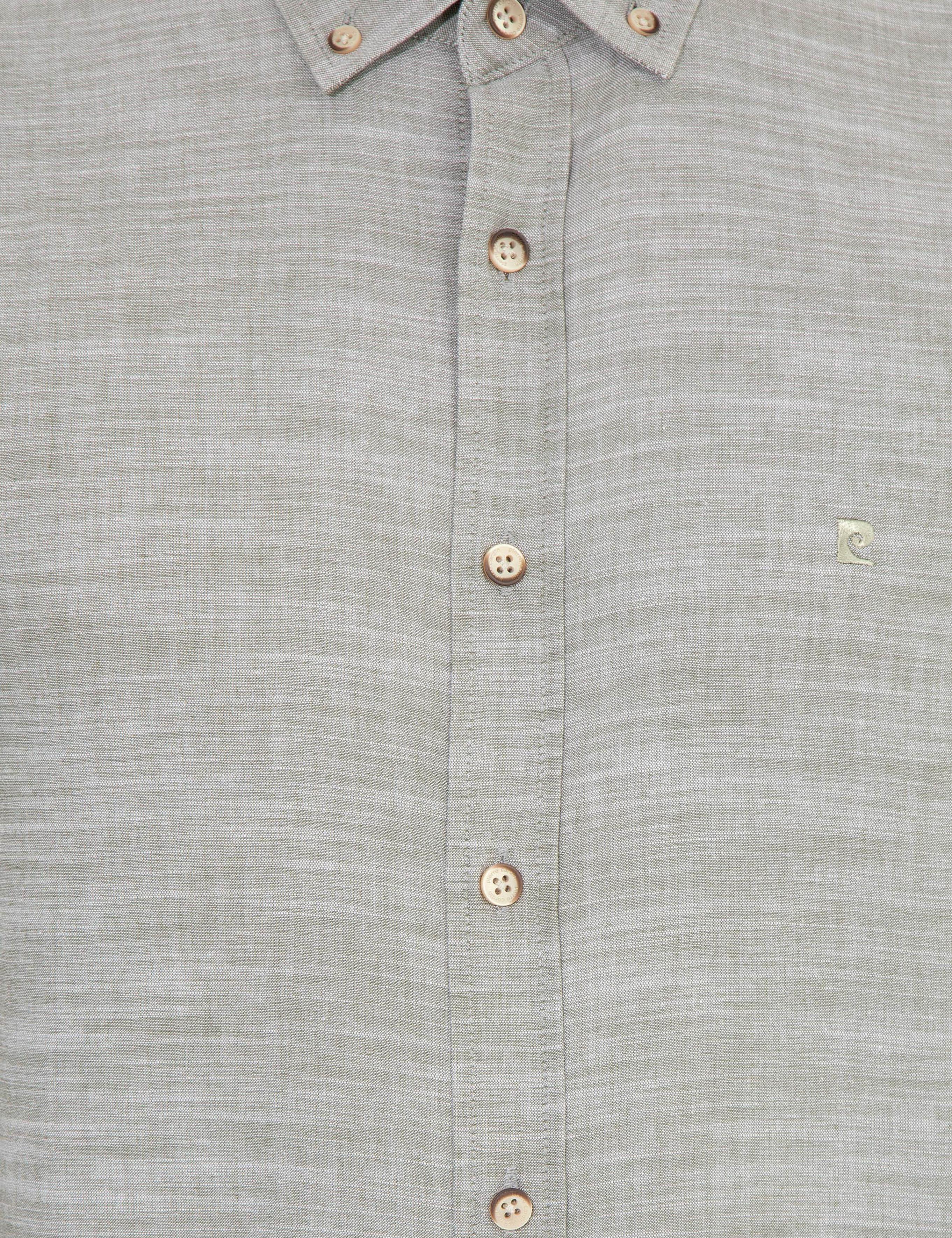 Haki Slim Fit Keten Görünümlü Gömlek