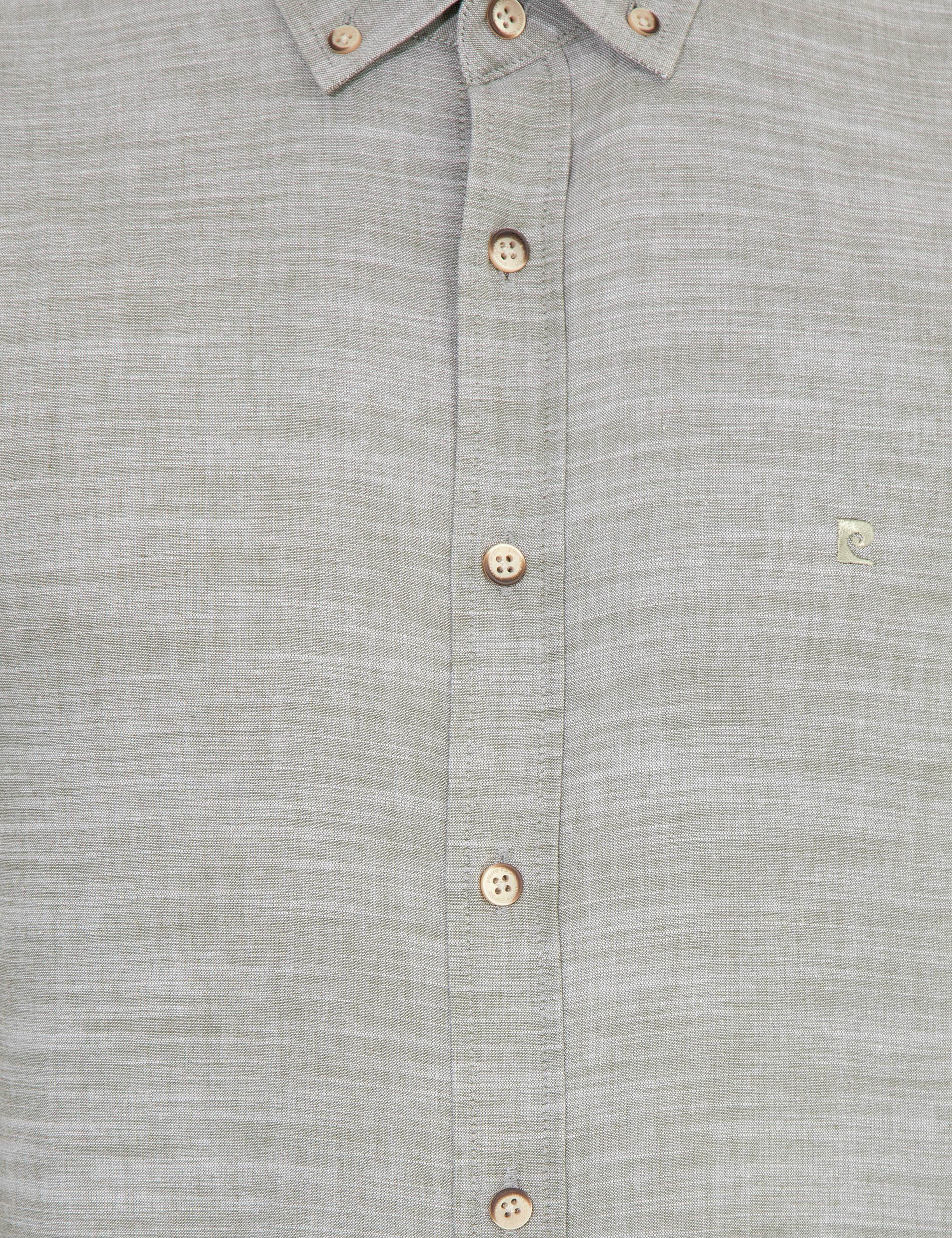 Haki Slim Fit Keten Görünümlü Gömlek - Image 6