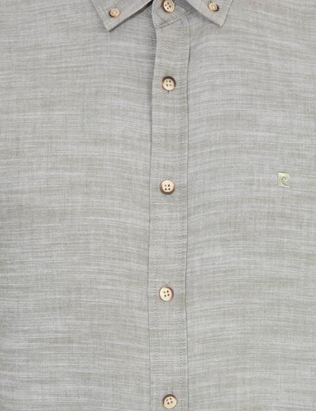 Haki Slim Fit Keten Görünümlü Gömlek - 50252491075