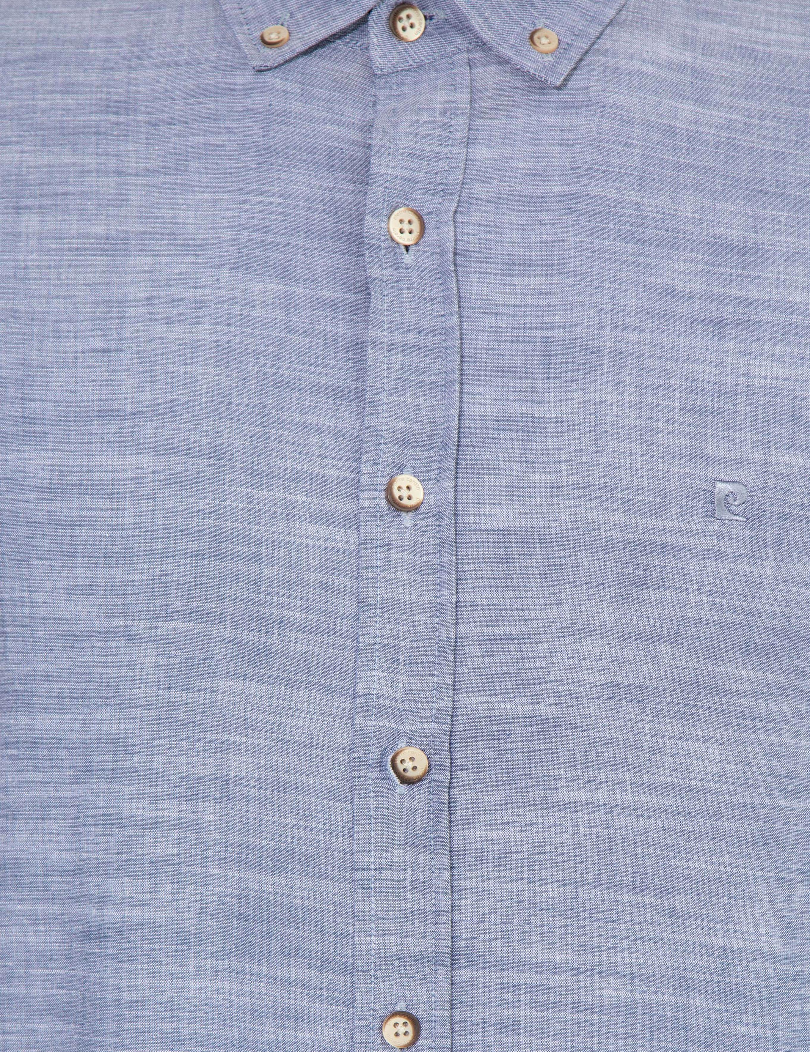 Lacivert Slim Fit Keten Görünümlü Gömlek