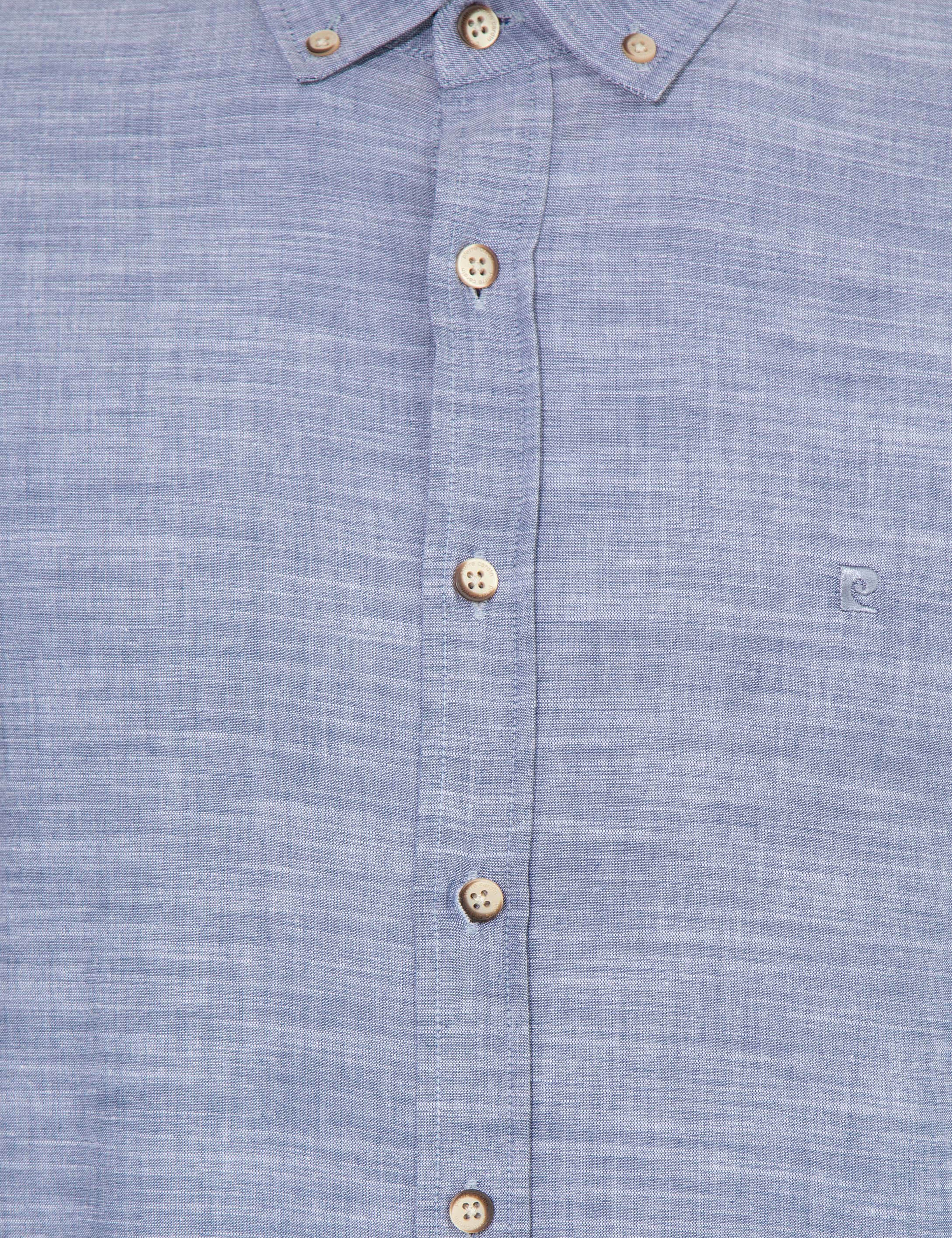 Lacivert Slim Fit Keten Görünümlü Gömlek - Image 6