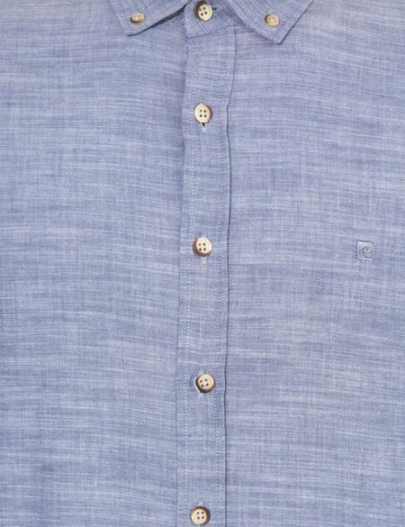 Lacivert Slim Fit Keten Görünümlü Gömlek - 50252491087