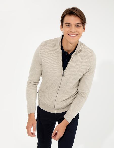 Kum Melanj Slim Fit Fermuarlı Triko Hırka - 50241466017