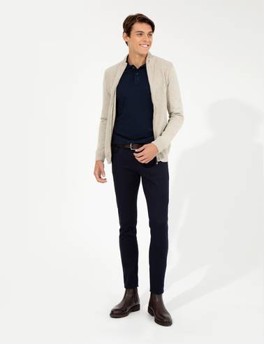 Kum Melanj Slim Fit Fermuarlı Triko Hırka