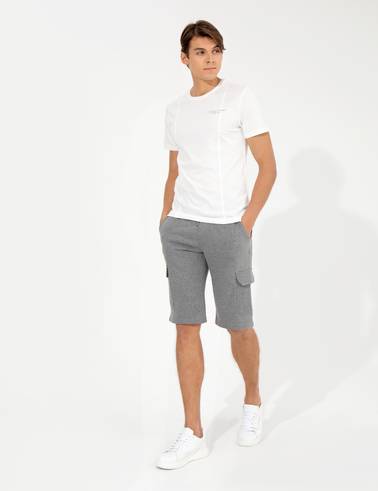 Gri Melanj Standart Fit Örme Şort