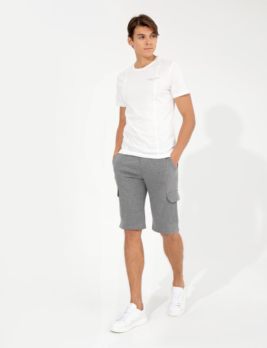 Gri Melanj Standart Fit Örme Şort