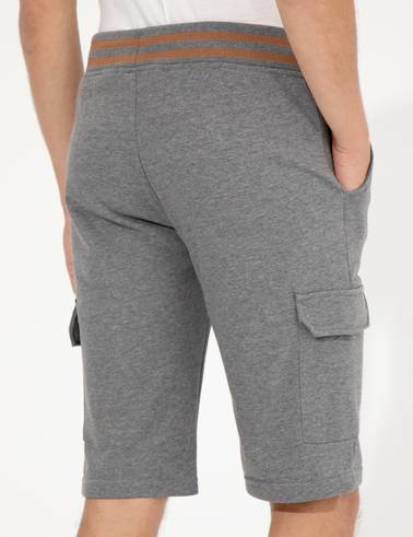 Gri Melanj Standart Fit Örme Şort