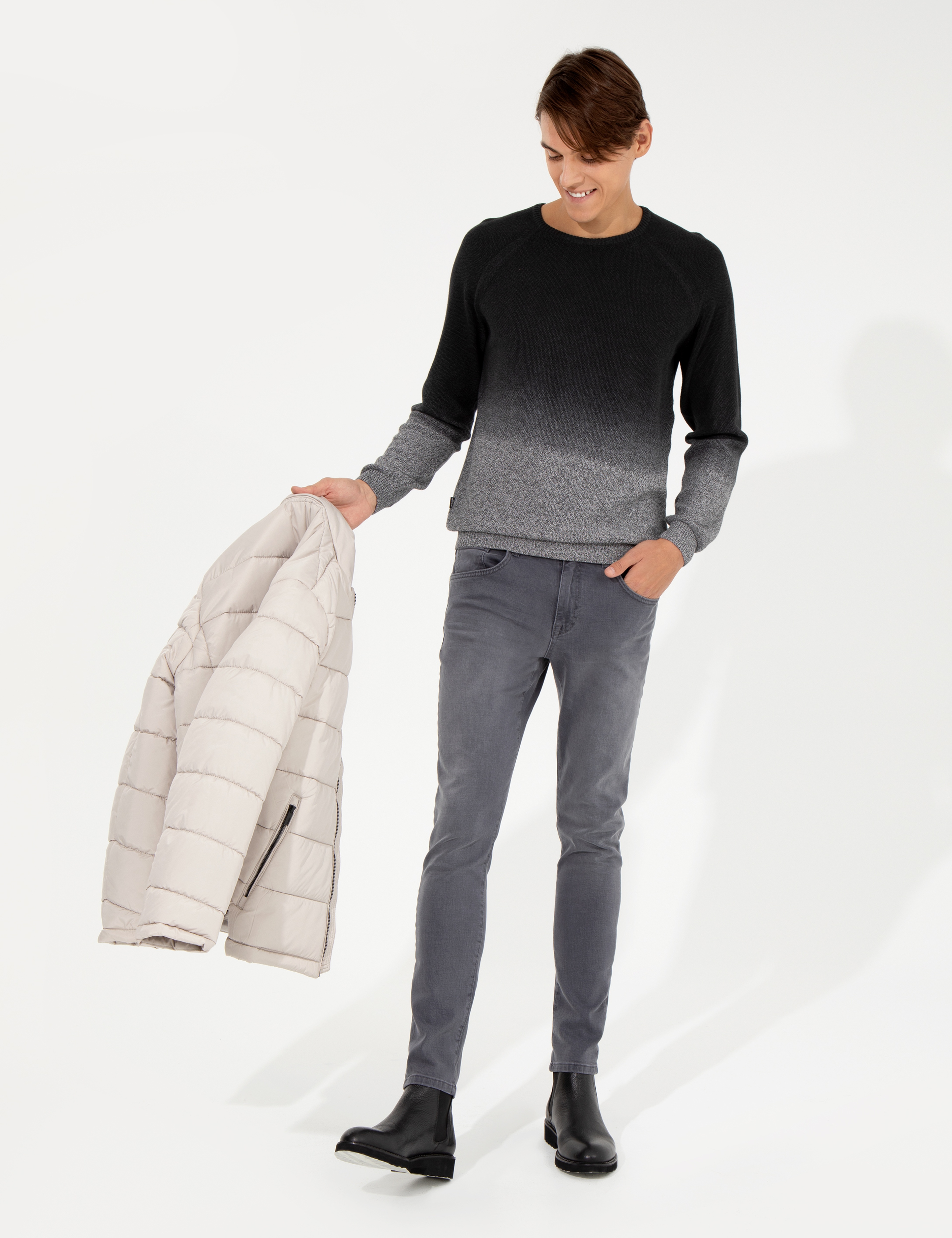 Koyu Gri Slim Fit Jean Pantolon - Image 3