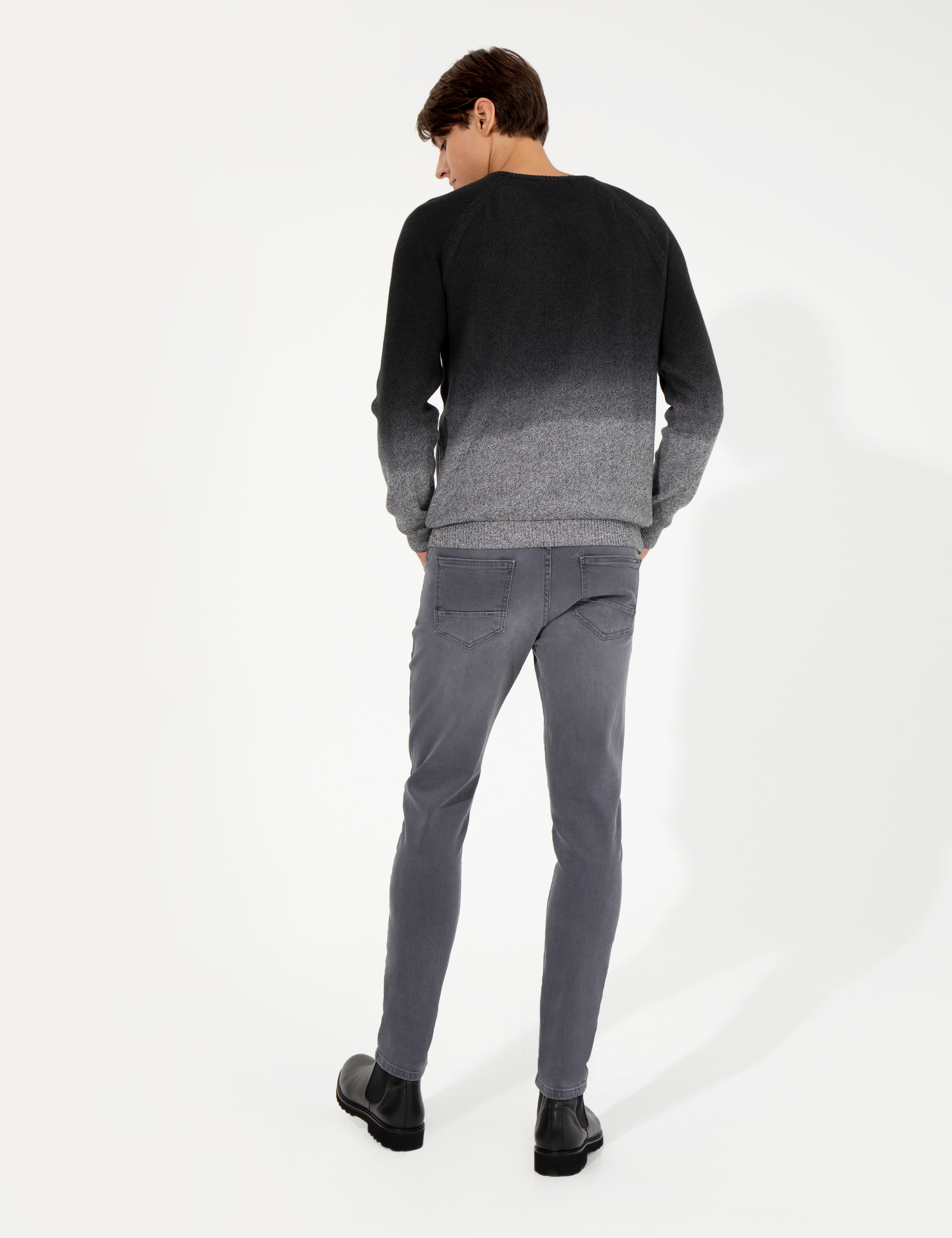 Koyu Gri Slim Fit Jean Pantolon - Image 4
