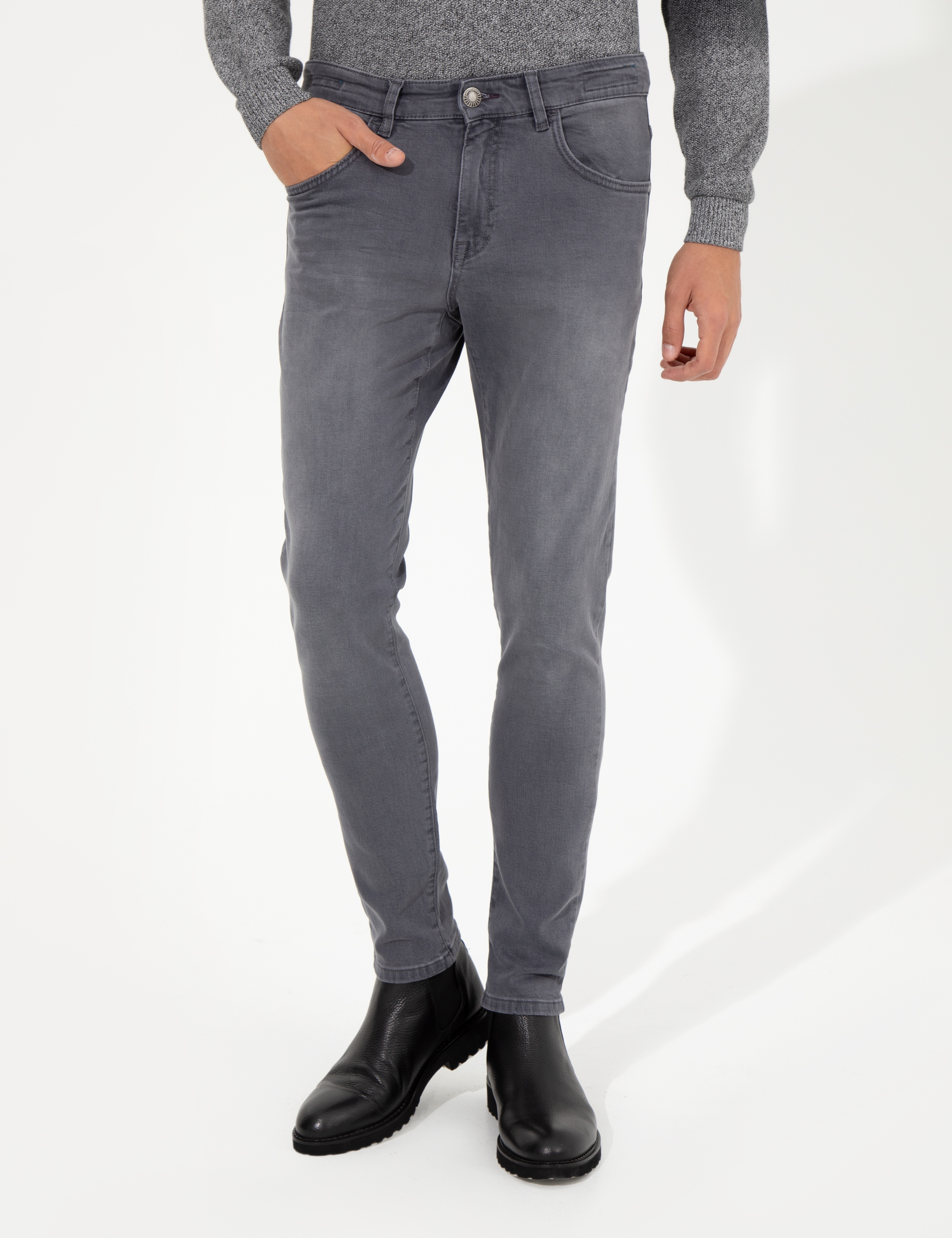 Koyu Gri Slim Fit Jean Pantolon - Image 2