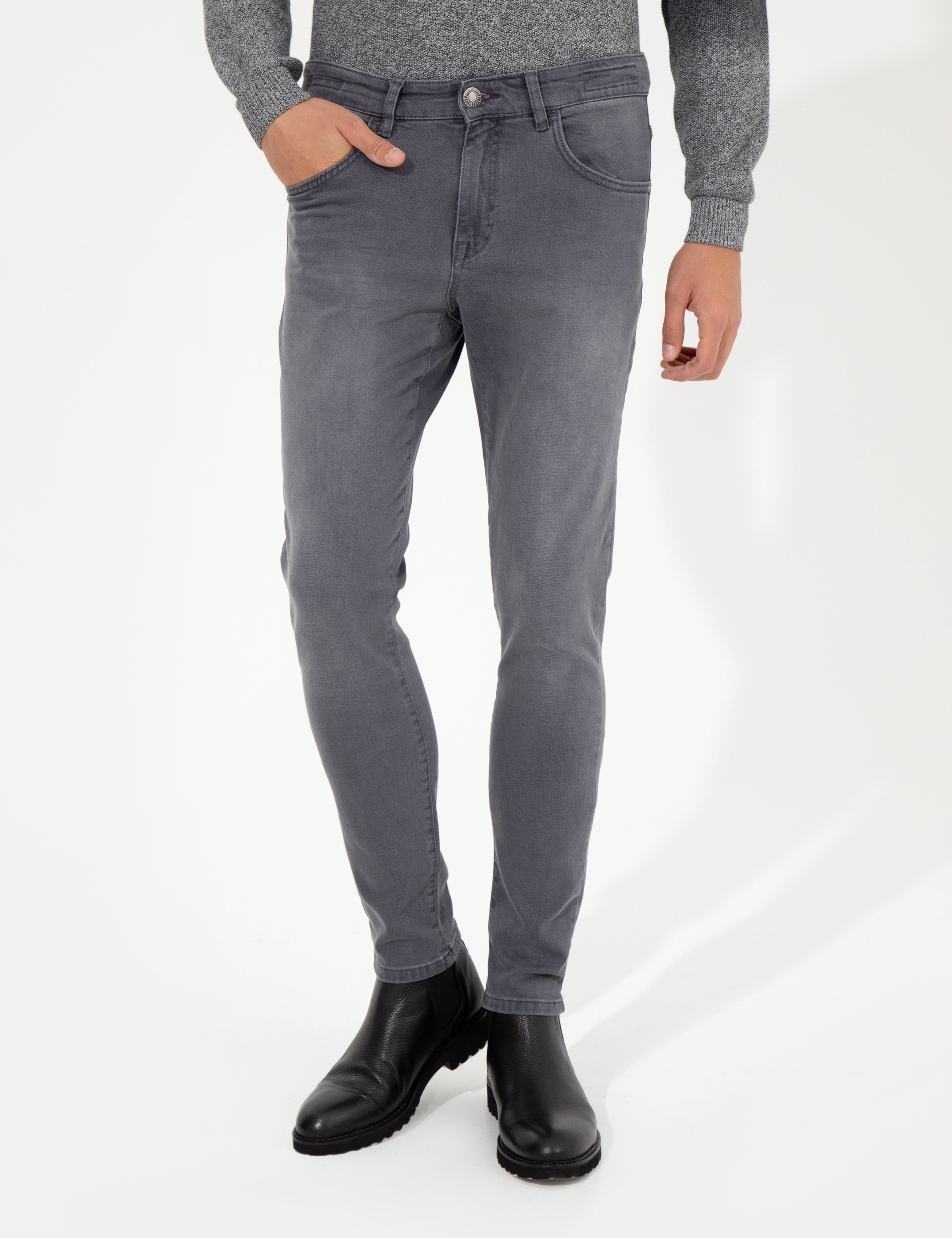 Koyu Gri Slim Fit Jean Pantolon