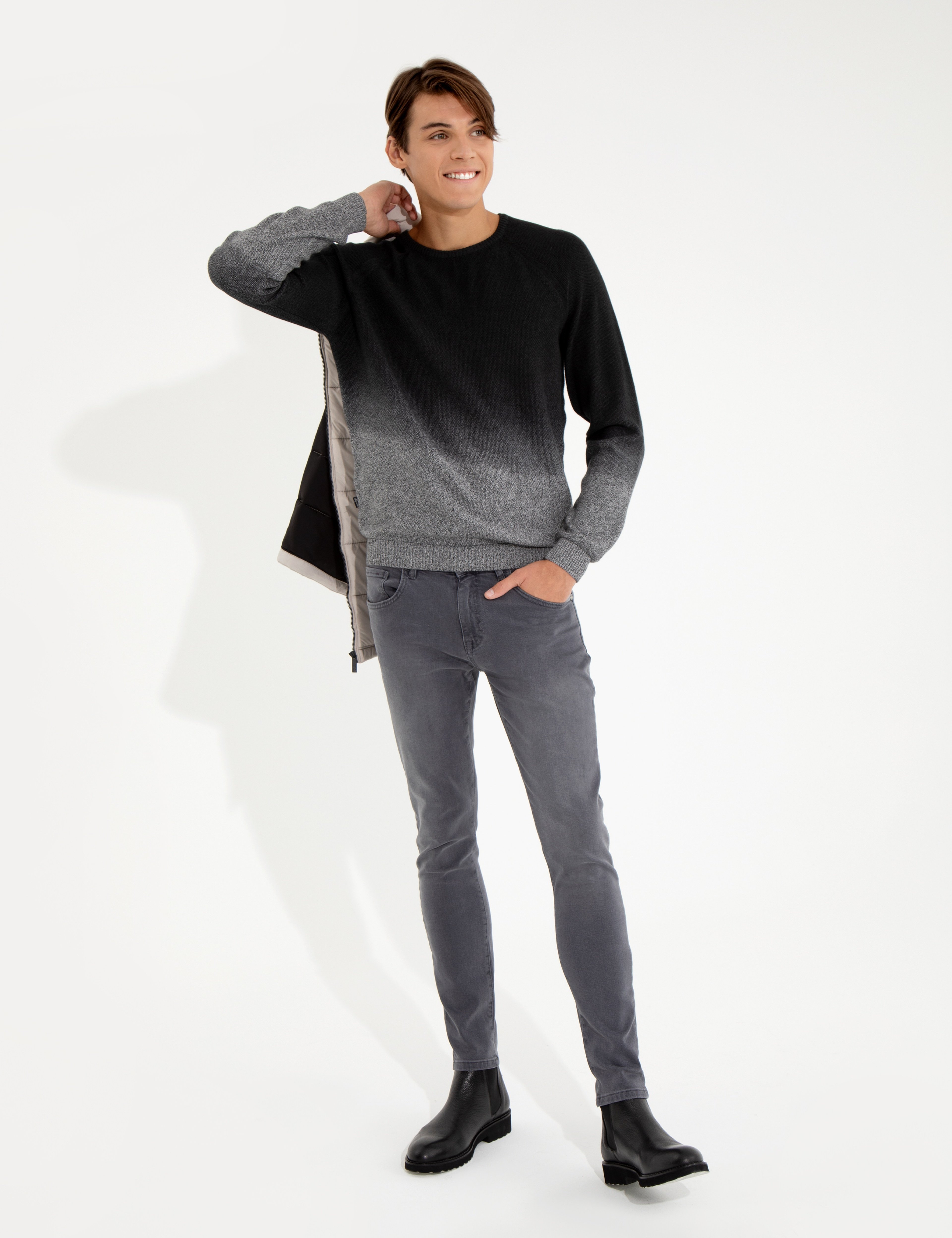 Koyu Gri Slim Fit Jean Pantolon