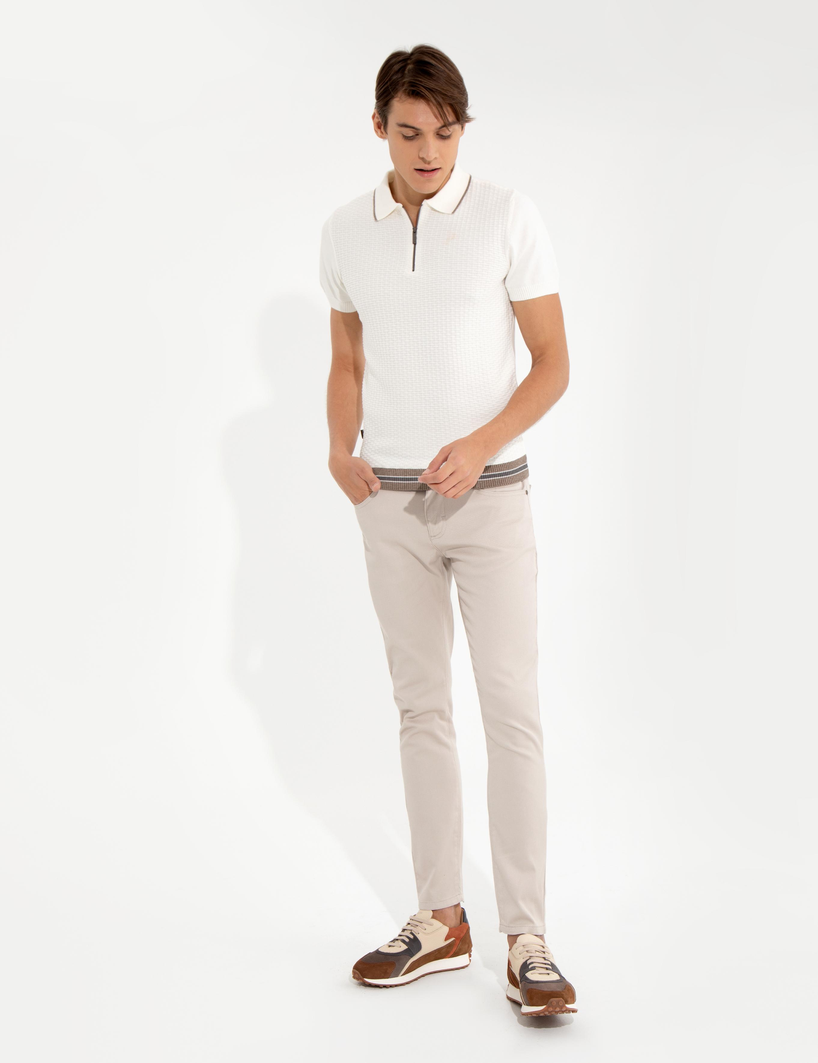 Bej Slim Fit Kanvas Pantolon