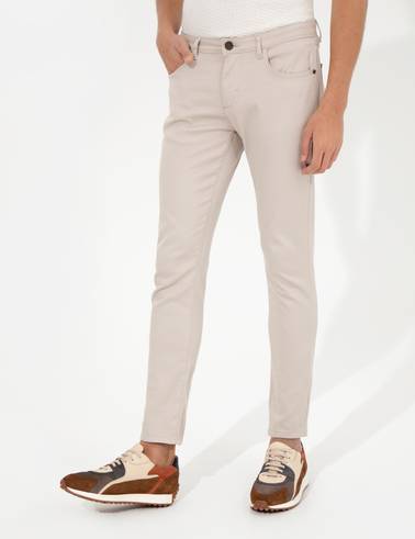 Bej Slim Fit Kanvas Pantolon