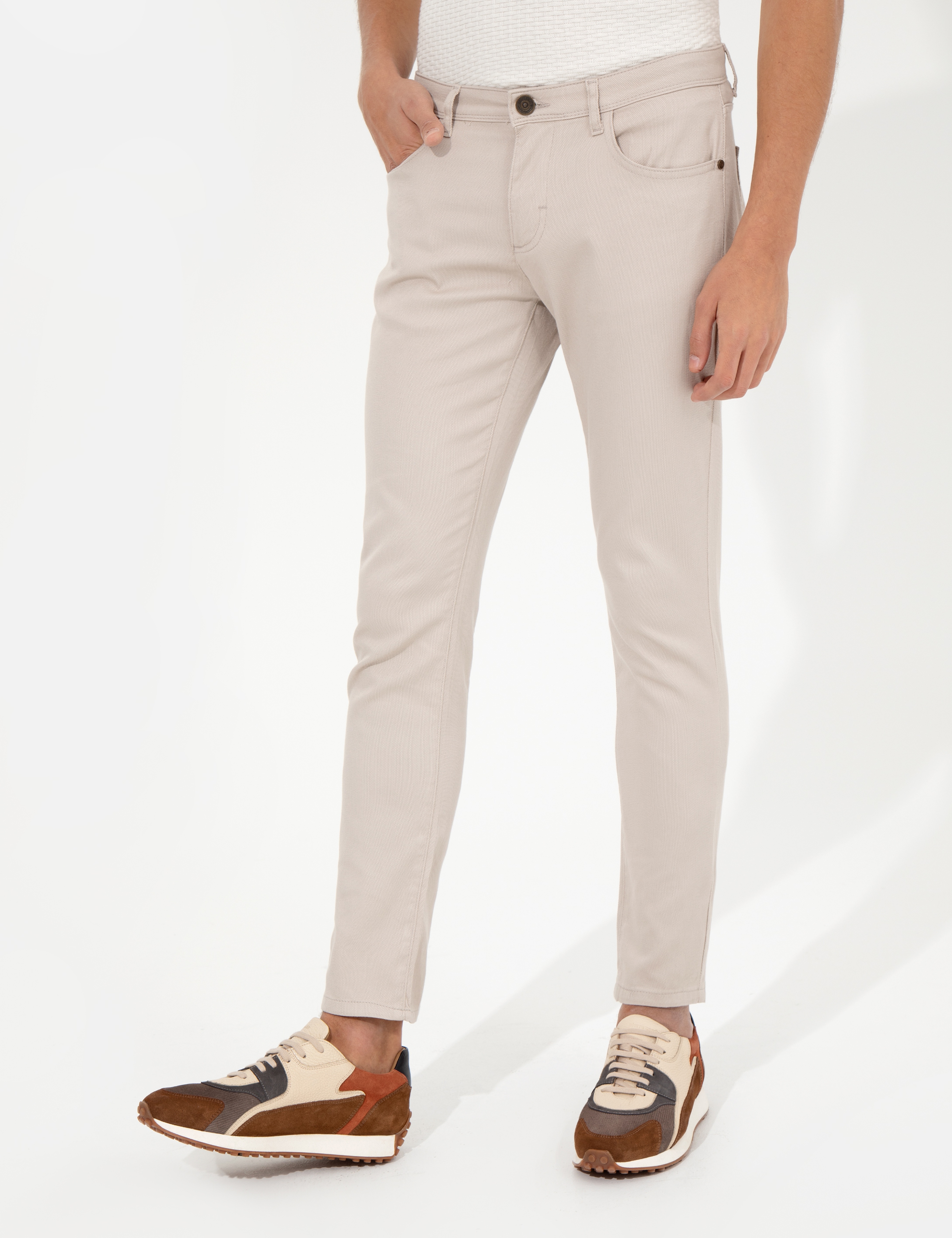Bej Slim Fit Kanvas Pantolon - Image 2