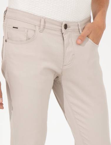 Bej Slim Fit Kanvas Pantolon