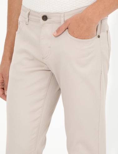 Bej Slim Fit Kanvas Pantolon