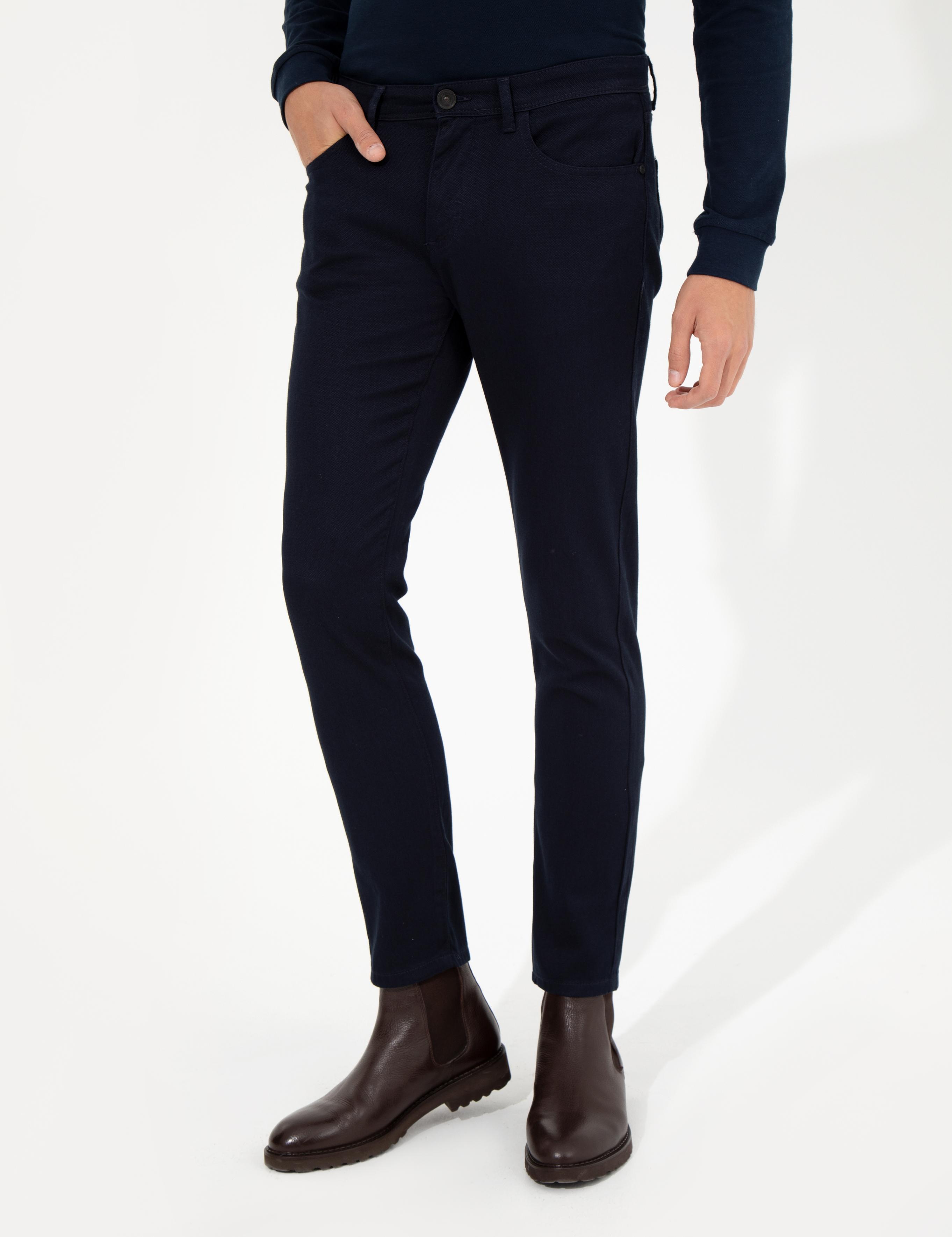 Lacivert Slim Fit Kanvas Pantolon