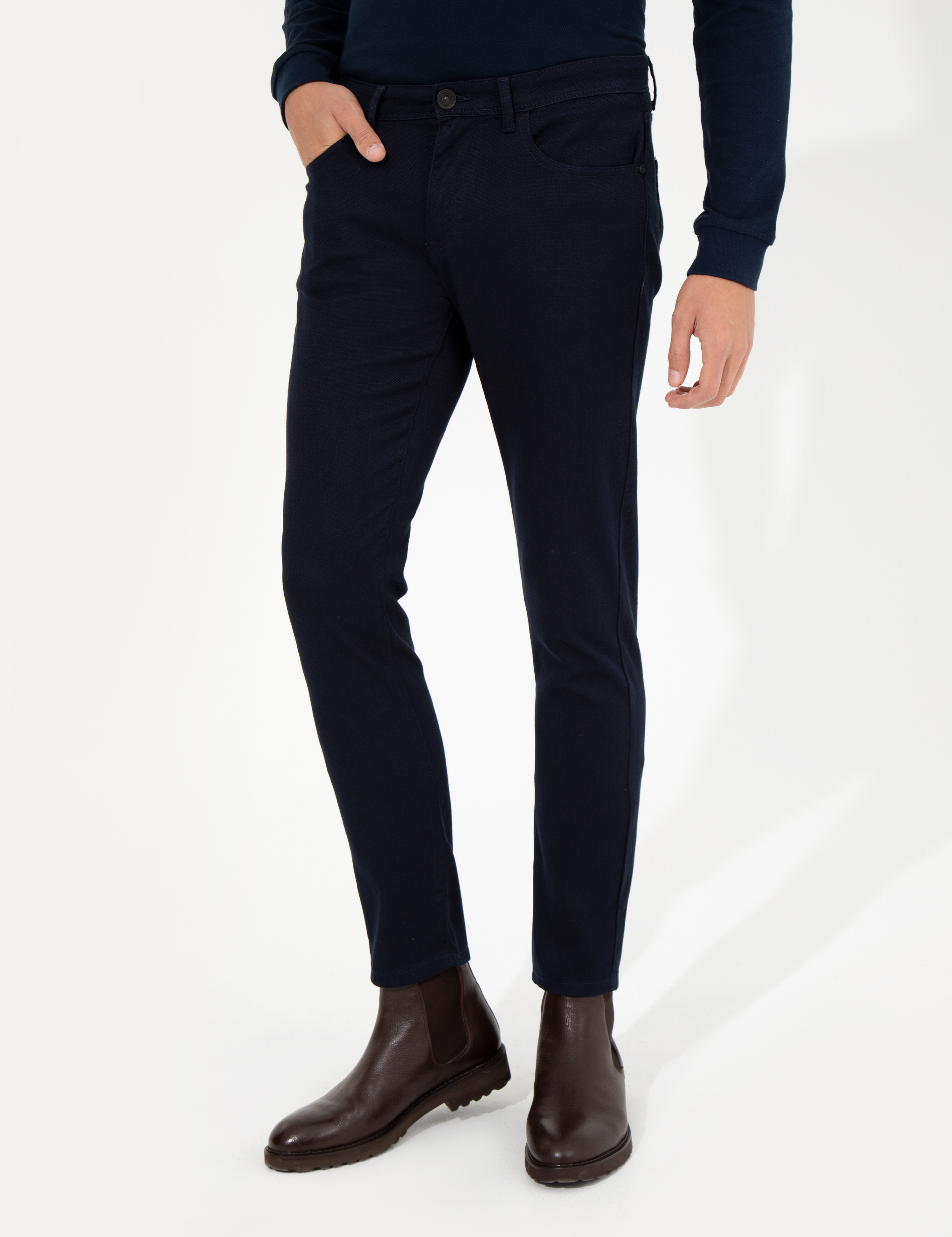 Lacivert Slim Fit Kanvas Pantolon - Image 2