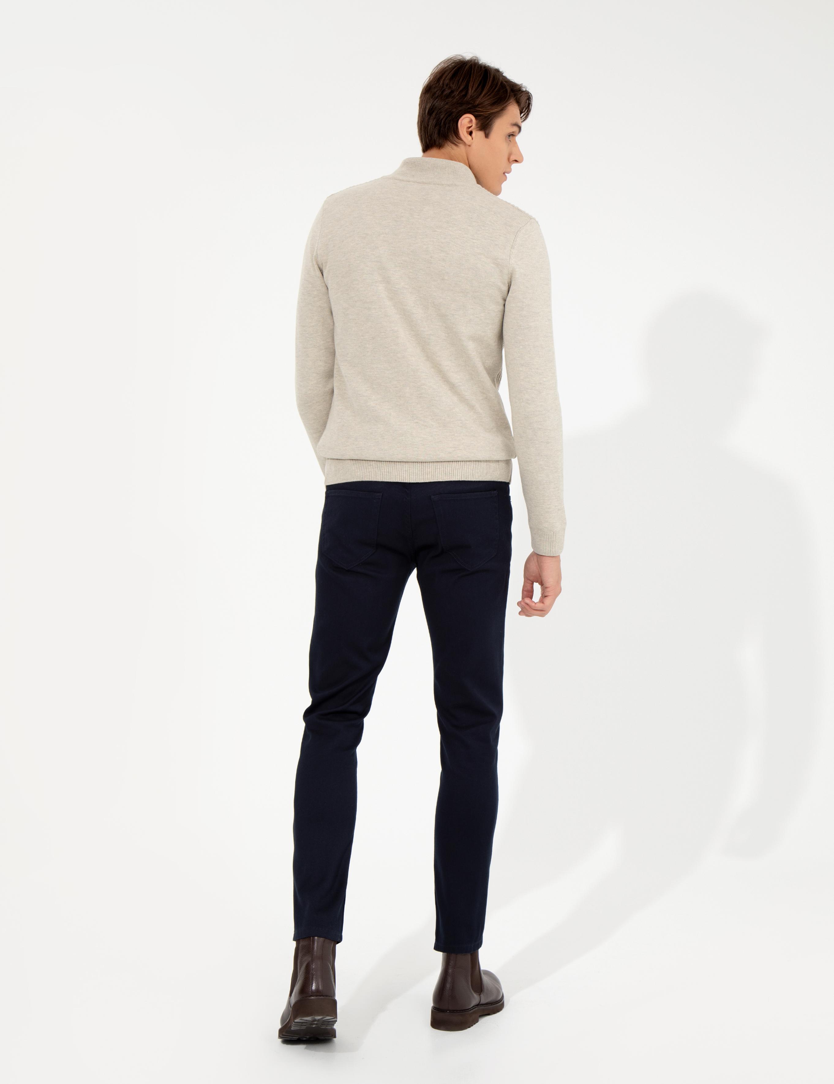 Lacivert Slim Fit Kanvas Pantolon