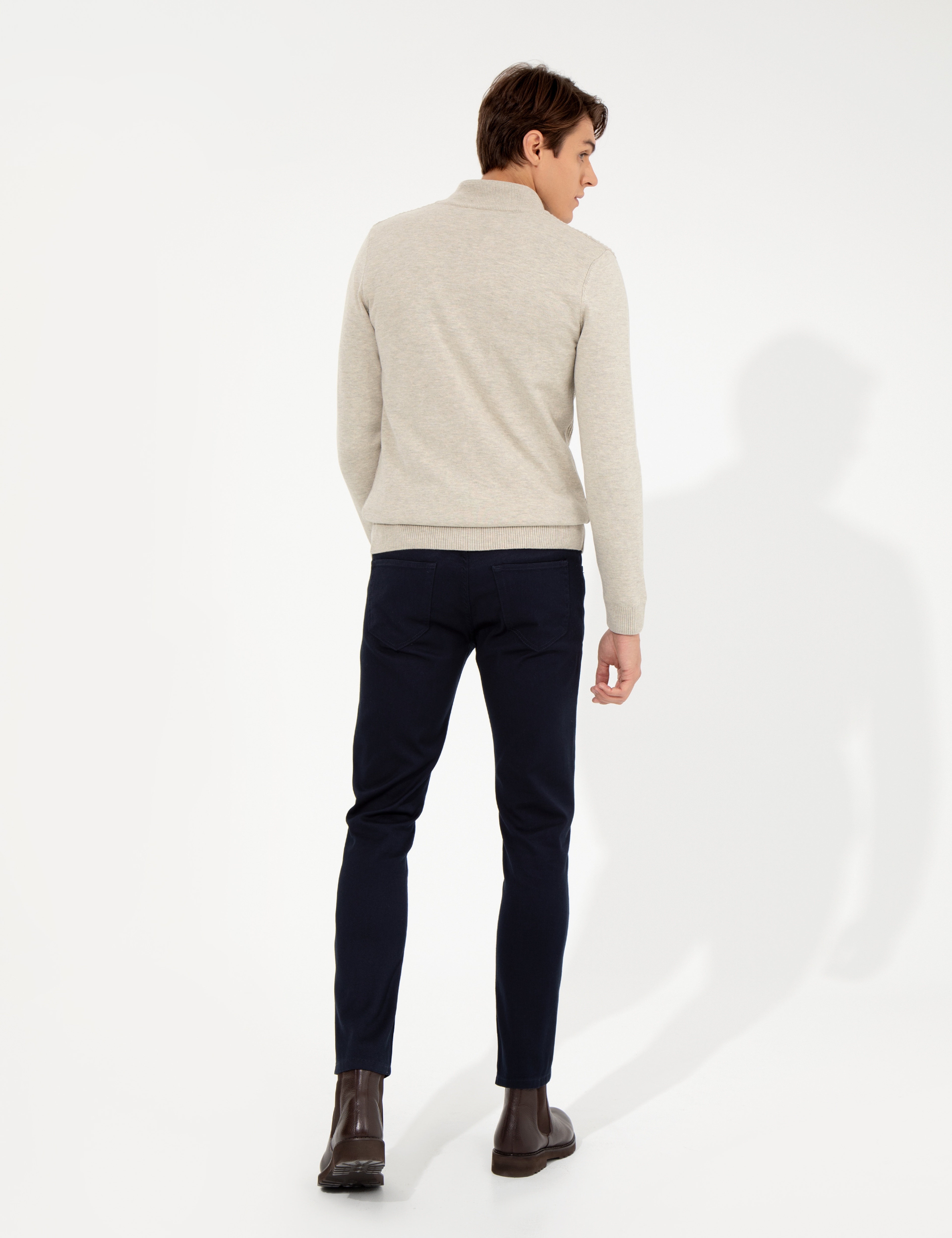 Lacivert Slim Fit Kanvas Pantolon