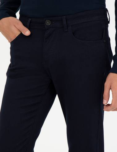 Lacivert Slim Fit Kanvas Pantolon