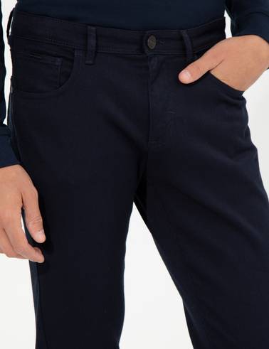 Lacivert Slim Fit Kanvas Pantolon